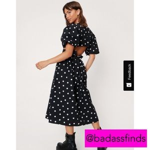 Polka Dot Open Back Midi Dress